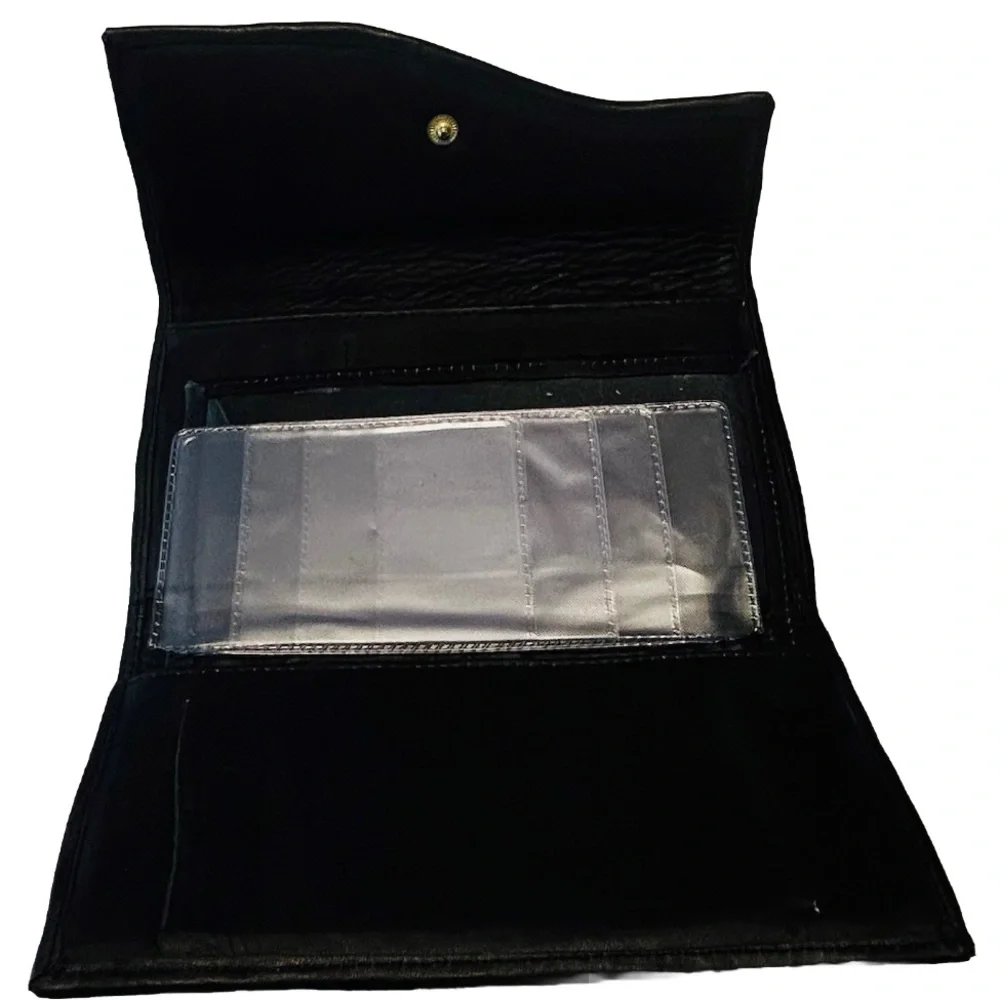 Y2K Colombia Trifold Women’s Black Leather Wallet Floral Design Flowers NWOT
